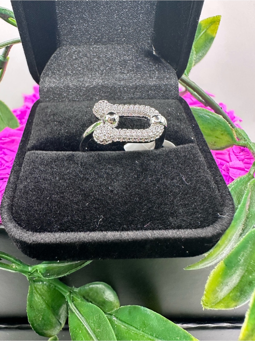 Elegant Pavé Silver Ring with Double-Loop Accent - Women Jewelry
